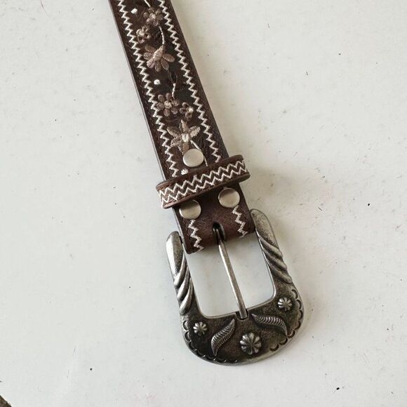 NEW Lane Boots LANDRUM Western Belt M Embroidered Brown Leather Southwest Cowboy - Picture 3 of 11